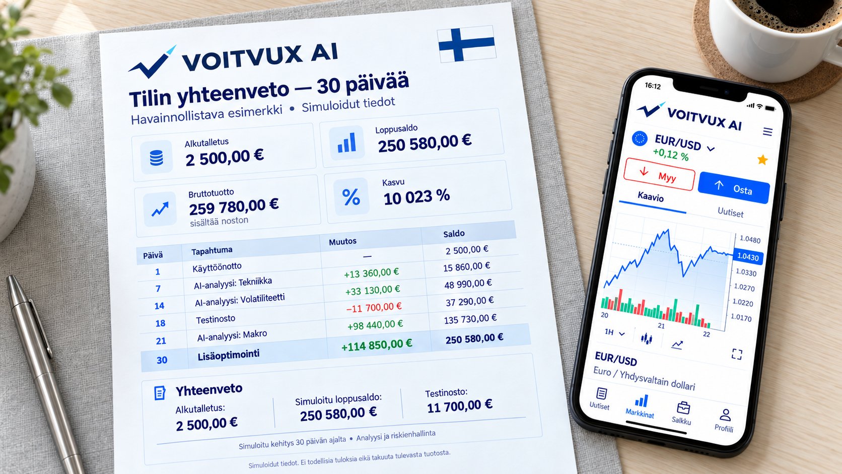 Testitilimme kehitys 30 päivän aikana